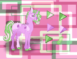Size: 1280x983 | Tagged: safe, artist:selenavivacity, oc, oc only, oc:allium dragonfly, dracony, hybrid, abstract background, coat markings, colored ears, colored hooves, colored pupils, fangs, interspecies offspring, magic, magic aura, offspring, parent:spike, parent:sweetie belle, parents:spikebelle, reference sheet, shadow, signature, solo