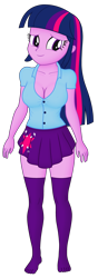 Size: 1890x5400 | Tagged: safe, edit, editor:ah96, twilight sparkle, human, equestria girls, g4, breast edit, breasts, busty twilight sparkle, cleavage, clothes, female, ms paint, shading, simple background, skirt, socks, solo, stocking feet, stockings, thigh highs, transparent background