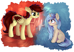 Size: 1829x1271 | Tagged: safe, artist:kaylemi, oc, oc only, pegasus, pony, unicorn, commission, duo, female, horn, partial background, pegasus oc, siblings, simple background, sisters, transparent background, unicorn oc