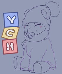 Size: 732x875 | Tagged: safe, artist:binkyroom, pony, baby, clothes, cute, female, filly, foal, hat, pacifier, scarf, solo, warm, ych sketch