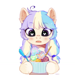 Size: 1280x1280 | Tagged: safe, artist:kaylemi, oc, oc only, pony, female, food, heart, heart eyes, ice cream, simple background, solo, white background, wingding eyes