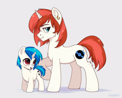 Size: 2567x2067 | Tagged: safe, artist:kaylemi, 33 1-3 lp, dj pon-3, long play, vinyl scratch, pony, unicorn, g4, brother and sister, chest fluff, duo, female, filly, filly vinyl scratch, foal, high res, male, siblings, simple background, younger