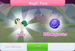 Size: 1264x860 | Tagged: safe, gameloft, idw, gusty, pony, unicorn, g1, g4, my little pony: magic princess, official, bow, bundle, costs real money, english, female, horn, idw showified, magic coins, magic pack, mare, mobile game, numbers, sale, solo, tail, tail bow, text