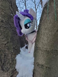 Size: 1512x2016 | Tagged: safe, artist:epicrainbowcrafts, rarity, g4, clothes, dress, irl, jewelry, photo, plushie, snow, tree, winter