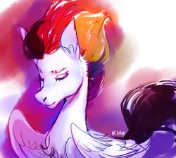 Size: 1907x1712 | Tagged: safe, artist:khvorost162, oc, oc only, pegasus, pony, eyes closed, female, multicolored hair, solo, wings