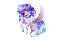 Size: 1082x739 | Tagged: safe, artist:annaxeptable, artist:selenavivacity, oc, oc only, oc:selena vivacity, alicorn, pony, g4, g5, alicorn oc, base used, coat markings, colored hooves, colored pupils, female, g4 to g5, generation leap, horn, magical lesbian spawn, mare, offspring, parent:rainbow dash, parent:twilight sparkle, parents:twidash, socks (coat markings), solo, sparkly mane, unshorn fetlocks, wings