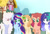 Size: 1084x737 | Tagged: safe, artist:selenavivacity, artist:taybarbases, oc, oc only, oc:bright aquamarine, oc:dust skies, oc:spring cherry, oc:strawberry shortcake, oc:sunny autumn, earth pony, hybrid, pegasus, pony, unicorn, base used, beret, bow, bracelet, braid, clothes, colored pupils, earth pony oc, flower, flower in hair, glasses, gradient mane, hair bow, hat, horn, interspecies offspring, jewelry, leonine tail, magical lesbian spawn, offspring, parent:applejack, parent:autumn blaze, parent:bulk biceps, parent:cheese sandwich, parent:fancypants, parent:fluttershy, parent:pinkie pie, parent:rainbow dash, parent:rarity, parent:soarin', parents:autumnjack, parents:cheesepie, parents:flutterbulk, parents:raripants, parents:soarindash, pegasus oc, scarf, tail, unicorn oc, wall of tags