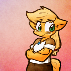 Size: 900x900 | Tagged: safe, artist:zutcha, applejack, earth pony, anthro, g4, clothes, cute, female, gradient background, jackabetes, solo