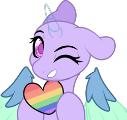 Size: 1500x1416 | Tagged: safe, artist:existencecosmos188, oc, oc only, alicorn, pony, alicorn oc, base, bust, eyelashes, floating wings, heart, horn, one eye closed, simple background, smiling, transparent background, wings, wink