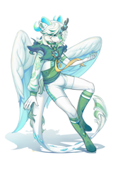 Size: 2000x3000 | Tagged: safe, artist:莫衡, oc, oc:north wind, kirin, winged kirin, anthro, boots, clothes, folded wings, green eyes, high res, kirin oc, male, shoes, shorts, solo, white hair, wings