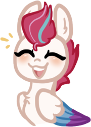 Size: 224x311 | Tagged: safe, artist:nootaz, zipp storm, pegasus, pony, g5, bust, eyes closed, open mouth, open smile, simple background, smiling, solo, transparent background