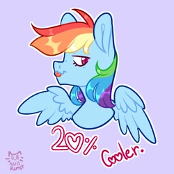 Size: 1000x1000 | Tagged: safe, artist:zerotheillemonati, rainbow dash, pegasus, pony, g4, 20% cooler, :p, blue background, female, simple background, solo, tongue out