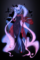 Size: 2500x3762 | Tagged: safe, artist:vincher, princess luna, alicorn, anthro, unguligrade anthro, collaboration:nightmare night event (2022), g4, chromatic aberration, clothes, collaboration, cosplay, costume, dark lady (sailor moon), female, high res, sailor moon (series), solo