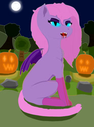 Size: 800x1080 | Tagged: safe, artist:neytria165, oc, oc:neytria nightblood, undead, vampony, halloween, jack-o-lantern, nightmare night, pumpkin, scenery, sitting