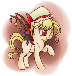 Size: 2211x2350 | Tagged: safe, artist:lafayettes, pony, undead, vampire, vampony, crossover, female, filly, flandre scarlet, foal, hat, high res, ponified, simple background, solo, touhou, transparent background, wings