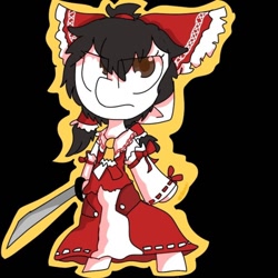 Size: 540x540 | Tagged: safe, artist:blurry-kun, pony, semi-anthro, arm hooves, bow, clothes, crossover, dress, female, hakurei reimu, mare, miko, ponified, sword, touhou, weapon
