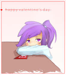 Size: 952x1080 | Tagged: safe, artist:derpiihooves, liza doolots, petunia, tootsie flute, human, g4, hearts and hooves day (episode), 2012, bust, crying, female, holiday, humanized, old art, solo, table, valentine, valentine's day