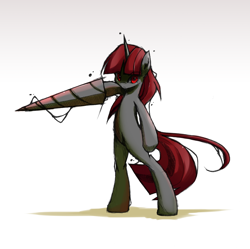 Size: 3965x3943 | Tagged: safe, artist:derpiihooves, pony, unicorn, 2012, bipedal, drill, high res, looking at you, old art, simple background, solo, tengen toppa gurren lagann, white background