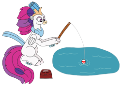 Size: 3138x2238 | Tagged: safe, artist:supahdonarudo, queen novo, classical hippogriff, hippogriff, series:novoember, g4, my little pony: the movie, fishing, fishing rod, high res, pond, simple background, sitting, transparent background, water