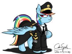 Size: 6000x4500 | Tagged: safe, artist:cdrspark, rainbow dash, pegasus, pony, g4, clothes, female, military uniform, name tag, necktie, simple background, solo, spread wings, u.d.c.e., u.d.c.e.s.s., uniform, white background, wings