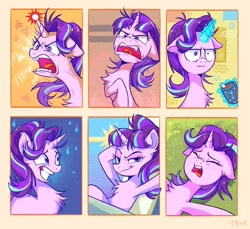 Size: 1178x1080 | Tagged: safe, artist:千雲九枭, starlight glimmer, pony, unicorn, all bottled up, g4, marks for effort, season 5, season 7, season 8, the cutie map, the cutie re-mark, the parent map, :i, abstract background, chest fluff, chocolate, cross-popping veins, cute, drink, emanata, empathy cocoa, eyes closed, female, floppy ears, food, glimmerbetes, glowing, glowing horn, gritted teeth, horn, hot chocolate, i mean i see, lidded eyes, looking at you, lying down, magic, magic aura, mare, marshmallow, messy mane, nervous, on back, ragelight glimmer, raised hoof, s5 starlight, scene interpretation, signature, smiling, smirk, smug, smuglight glimmer, starlight glimmer is best facemaker, teeth, telekinesis, tongue out, vein