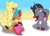 Size: 974x699 | Tagged: safe, artist:firefanatic, oleander (tfh), paprika (tfh), velvet (tfh), alpaca, deer, pony, reindeer, unicorn, them's fightin' herds, blanket, cinnamon bun, comforting, community related, fanart, fluffy, food, friendshipping, hug, nervous, video game