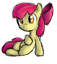 Size: 320x360 | Tagged: safe, artist:untiltheballoons, apple bloom, earth pony, pony, g4, female, filly, foal, lying down, simple background, solo, white background