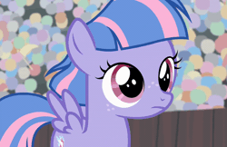 Size: 800x519 | Tagged: safe, screencap, wind sprint, pegasus, pony, common ground, g4, angry, animated, crowd, eyeroll, female, filly, foal, freckles, frustrated, glare, solo, talking, unamused, wind sprint is not amused