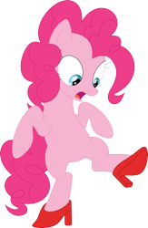 Size: 2316x3563 | Tagged: safe, artist:porygon2z, pinkie pie, earth pony, pony, g4, bipedal, high heels, high res, looking down, open mouth, shoes, shoes only, simple background, solo, transparent background