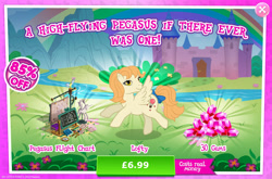 Size: 1960x1297 | Tagged: safe, gameloft, idw, lofty, pegasus, pony, g1, g4, my little pony: magic princess, advertisement, book, bow, chalkboard, compass, costs real money, diagram, english, female, gem, idw showified, introduction card, mannequin, mare, numbers, sale, solo, spread wings, tail, tail bow, text, wings