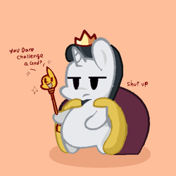 Size: 600x600 | Tagged: safe, artist:decokenite, artist:randysmith159, chancellor neighsay, pony, unicorn, g4, cape, chibi, chubby, clothes, crown, jewelry, male, regalia, serious, serious face, seriously, staff, stallion