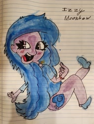 Size: 2259x2968 | Tagged: safe, artist:jazepony, izzy moonbow, human, g5, anatomically incorrect, cute, high res, humanized, izzybetes, lined paper, notebook, solo, traditional art, watercolor painting