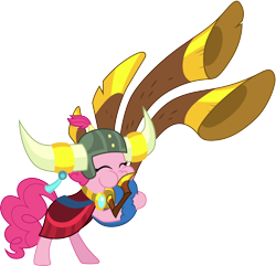 Size: 3116x3000 | Tagged: safe, artist:cloudy glow, pinkie pie, g4, yakity-sax, helmet, high res, honorary yak horns, horned helmet, simple background, solo, transparent background, vector, viking helmet, yovidaphone