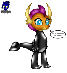 Size: 3840x4154 | Tagged: safe, alternate version, artist:damlanil, smolder, dragon, g4, bodysuit, catsuit, clothes, comic, cute, dragon wings, dragoness, eyelashes, female, happy, horns, latex, latex suit, looking at you, rubber, shiny, show accurate, simple background, smiling, smolderbetes, solo, speech bubble, spy, spy suit, standing, suit, text, transparent background, vector, wings