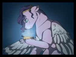 Size: 512x384 | Tagged: safe, artist:binibean, pipp petals, pegasus, pony, g5, cellphone, crying, female, jewelry, mare, phone, sad, solo, tiara