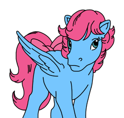 Size: 504x480 | Tagged: safe, artist:mattiedrawsponies, baby cuddles, pegasus, pony, g1, adult, adult blank flank, baby cuddles (pegasus), blank flank, bow, colored, cuddlebetes, cute, female, frown, mare, older, older baby cuddles, race swap, simple background, solo, tail, tail bow, transparent background, vector