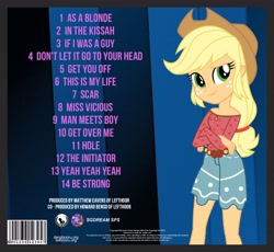 Size: 3710x3417 | Tagged: safe, alternate version, applejack, human, equestria girls, g4, make up shake up, my little pony equestria girls: legend of everfree, my little pony equestria girls: summertime shorts, album, album cover, catwalk, clothes, fefe dobson, high res, legs, list, night, party, shoes, singer, single, solo, song