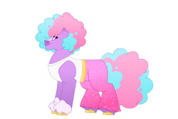 Size: 1280x854 | Tagged: safe, artist:itstechtock, oc, oc:boogie down, earth pony, pony, clothes, female, magical lesbian spawn, mare, offspring, pants, parent:azure velour, parent:flashdancer, shirt, simple background, solo, white background