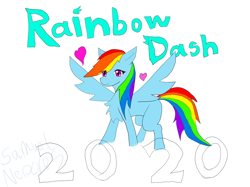 Size: 1010x757 | Tagged: safe, artist:samuel-neocros, rainbow dash, pegasus, pony, g4, 2020, chest fluff, female, heart, mare, simple background, solo, spread wings, white background, wings