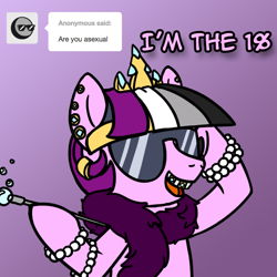 Size: 800x800 | Tagged: safe, artist:thedragenda, oc, oc:ace, pony, ask-acepony, crown, ear piercing, earring, jewelry, pearl, piercing, regalia, solo, sunglasses