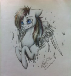 Size: 900x960 | Tagged: safe, artist:avroras_world, rainbow dash, pegasus, pony, g4, bust, crying, female, mare, signature, smiling, solo, traditional art, wings