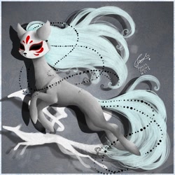 Size: 1040x1040 | Tagged: safe, artist:avroras_world, oc, oc only, kitsune, kitsune pony, original species, mask, signature, solo