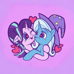 Size: 2048x2048 | Tagged: safe, artist:sophillia, starlight glimmer, trixie, pony, unicorn, g4, duo, duo female, female, heart, heart eyes, high res, lesbian, mare, ship:startrix, shipping, wingding eyes