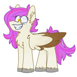 Size: 2000x2000 | Tagged: safe, artist:grandfinaleart, oc, oc only, oc:molars, pegasus, pony, digital art, eyelashes, female, folded wings, high res, large wings, mare, pegasus oc, pink hair, pink mane, pink tail, simple background, smiling, solo, tail, transparent background, unshorn fetlocks, wings, yellow eyes