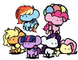 Size: 2600x2000 | Tagged: safe, artist:ronin20181, applejack, fluttershy, pinkie pie, rainbow dash, rarity, twilight sparkle, alicorn, earth pony, pegasus, pony, unicorn, g4, :p, balloon, floating, high res, mane six, simple background, then watch her balloons lift her up to the sky, tongue out, white background