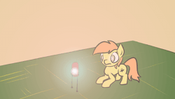 Size: 1920x1080 | Tagged: safe, artist:purblehoers, oc, oc only, oc:diode, earth pony, pony, animated, behaving like a cat, circuit board, female, flinch, gif, led, mare, solo, stare, startled, tiny, tiny ponies