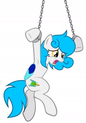 Size: 1536x2210 | Tagged: safe, artist:equestria secret guard, oc, oc only, oc:lin xue, pegasus, pony, armpits, bondage, chains, crying, female, frown, mare, open mouth, pegasus oc, scared, simple background, solo, tail, white background