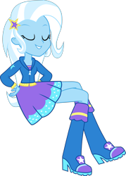 Size: 2935x4104 | Tagged: safe, artist:dustinwatsongkx, trixie, human, equestria girls, g4, boots, clothes, crossed legs, eyes closed, female, hand on hip, high heel boots, jacket, shoes, simple background, solo, transparent background, vector