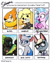 Size: 3000x3582 | Tagged: safe, artist:selenophile, silverstream, buizel, cat, dog, fish, hippogriff, mouse, anthro, g4, animal crossing, blood, doom, doom guy, gun, high res, isabelle, ms. kitty mouse, pokémon, raymond, shih tzu, six fanarts, the great mouse detective, weapon