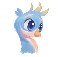 Size: 1080x1000 | Tagged: artist needed, safe, gallus, griffon, g4, blue eyes, bust, lineless, male, simple background, smiling, solo, white background